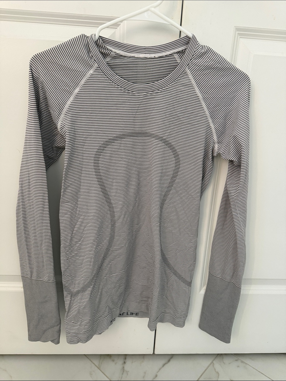 lululemon athletica Long Sleeve Striped Crew - Gray and White